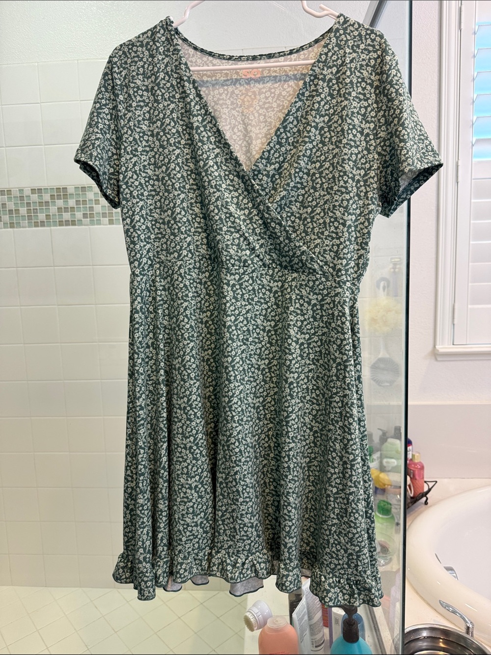 SO Green Floral Wrap Midi Dress